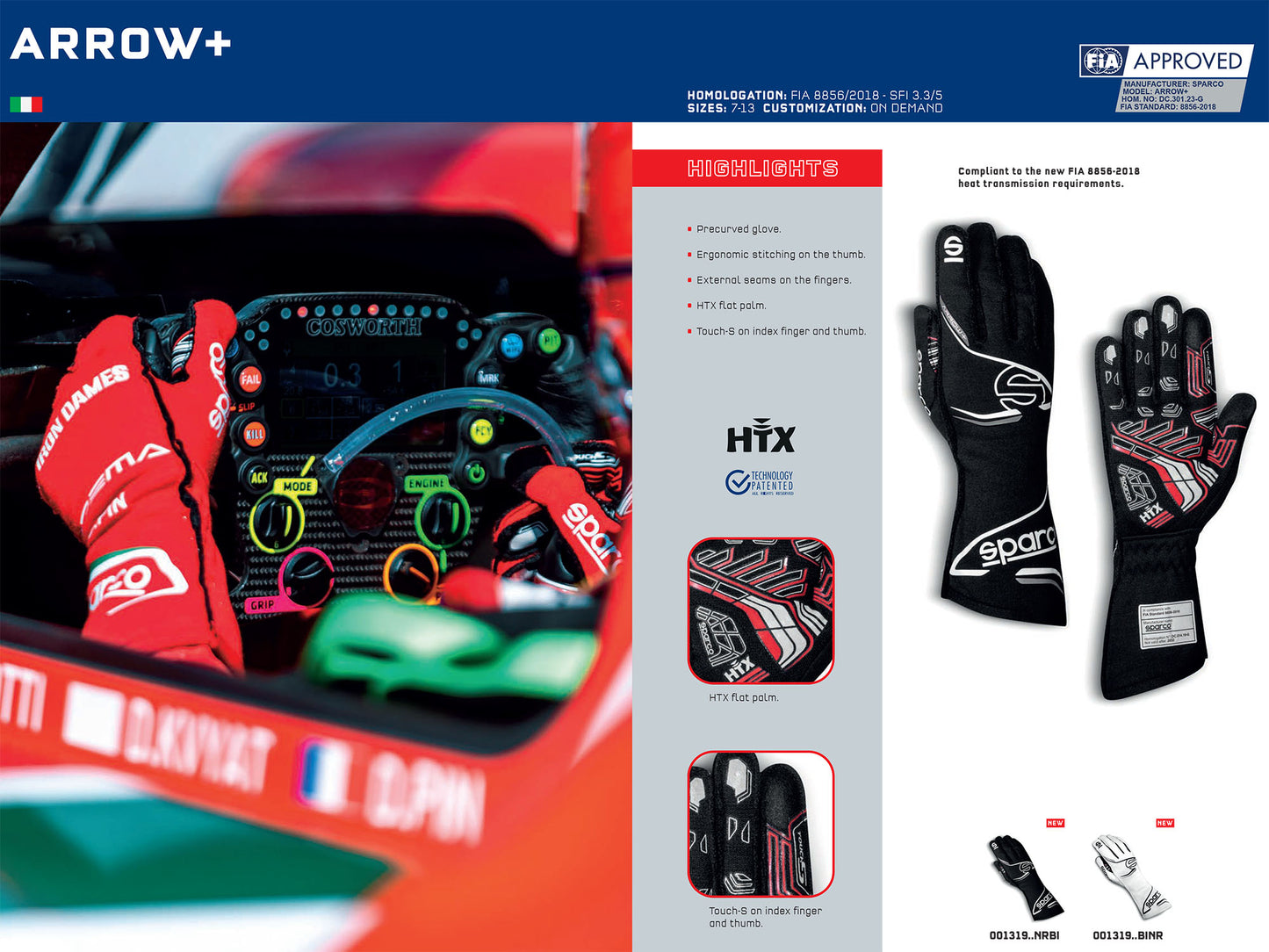 001319 Sparco ARROW+ Racing Driver Gloves High Spec HTX Pre-Curved FIA Fireproof - raceforglory.store