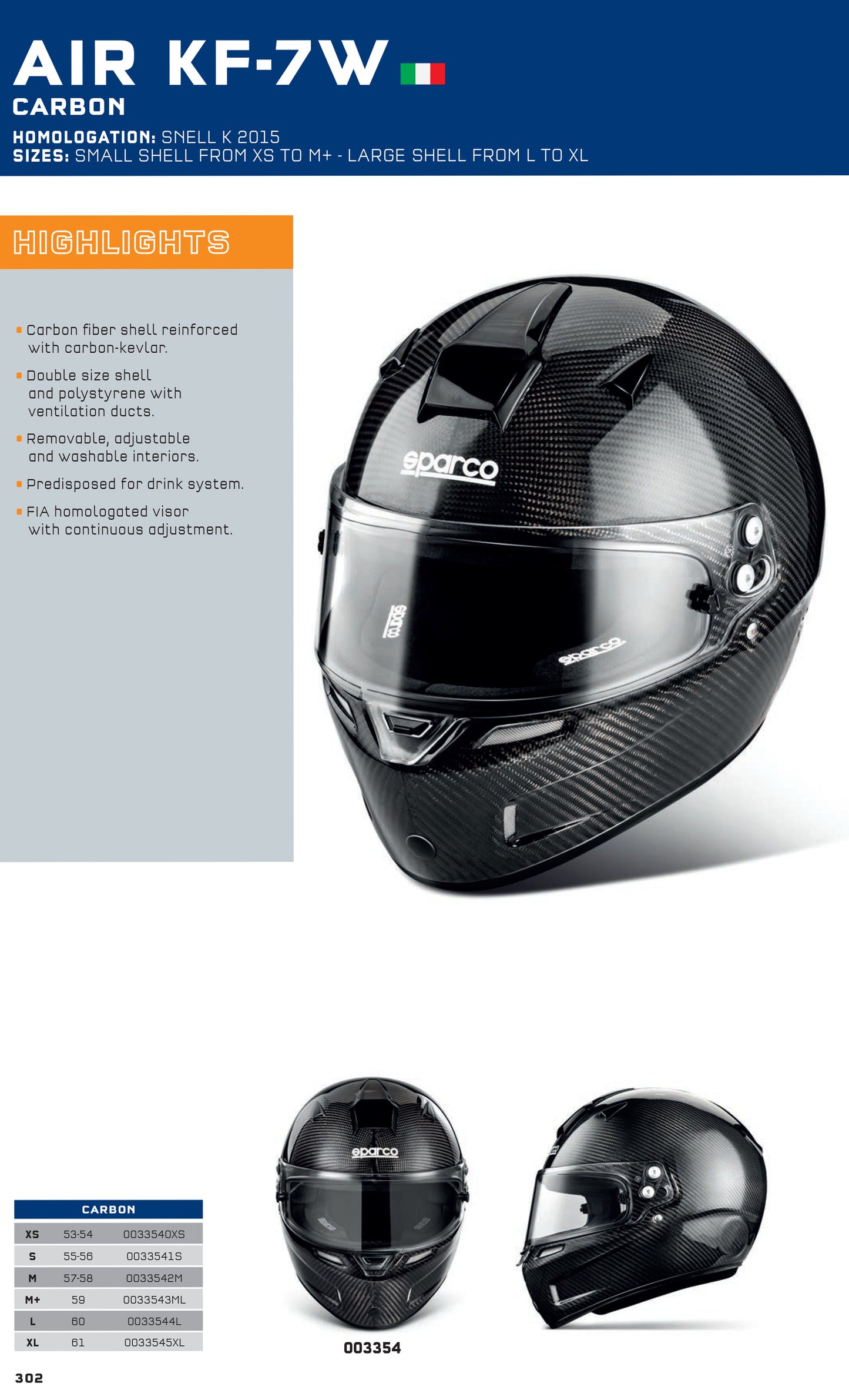 003354 Sparco AIR KF-7W Karting Helmet Carbon Fibre SNELL K 2015 / FIA 8858-2000 - raceforglory.store