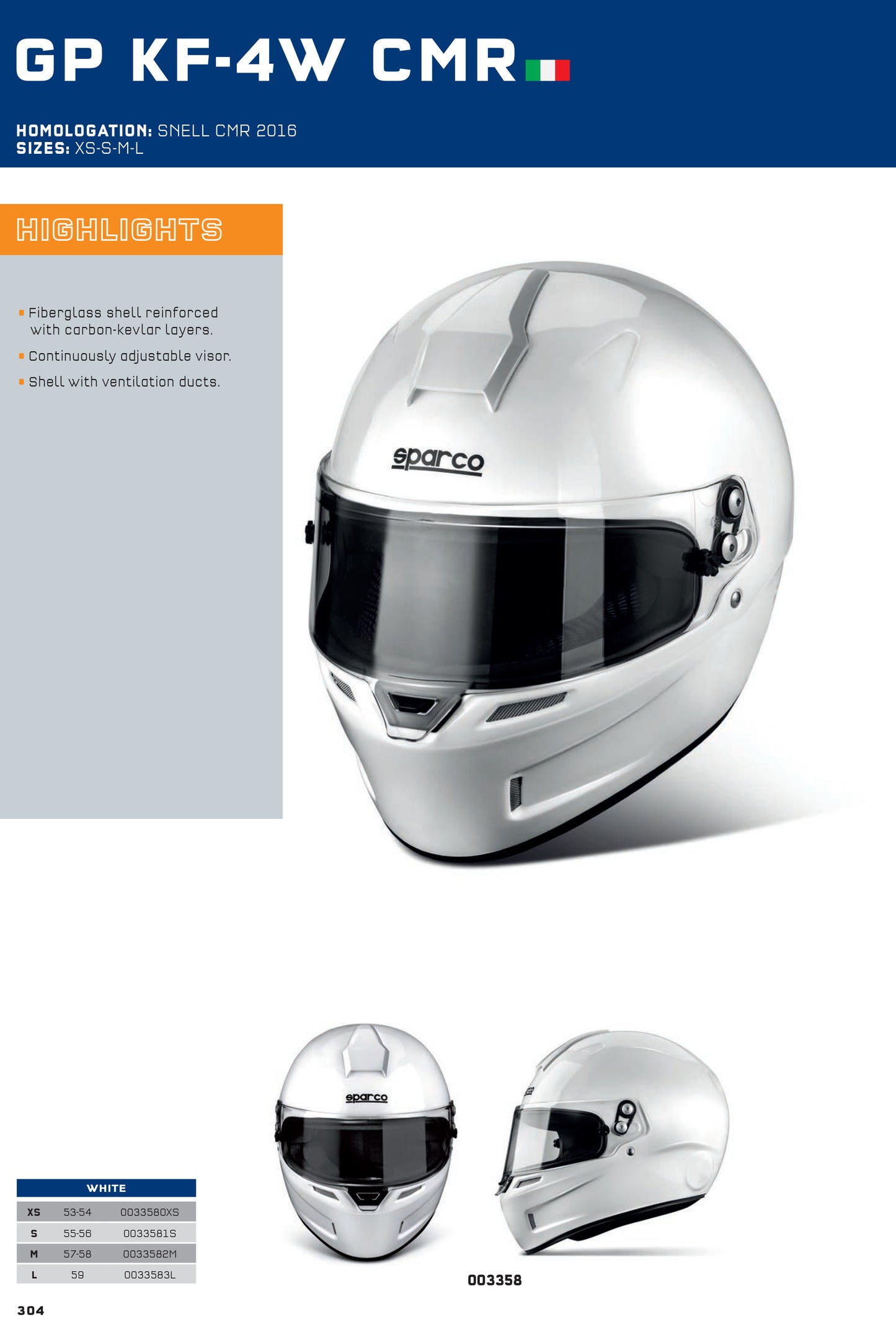 003358 Sparco GP KF-4W Karting Helmet Full Face White SNELL CMR Kart Approved - raceforglory.store