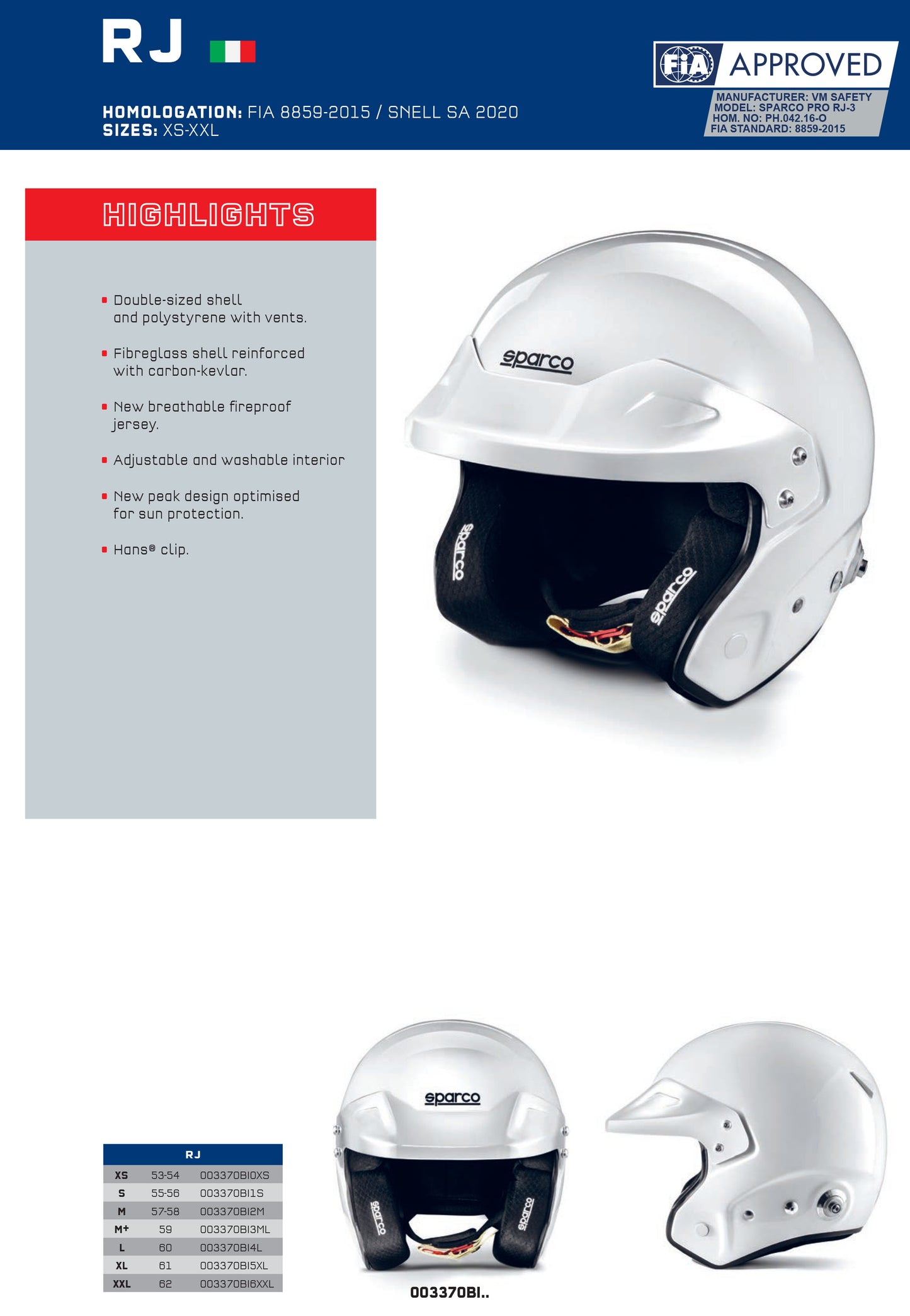 003370 Sparco RJ Helmet Open Face Race Rally HANS FIA SNELL Approved XS-XXL - raceforglory.store