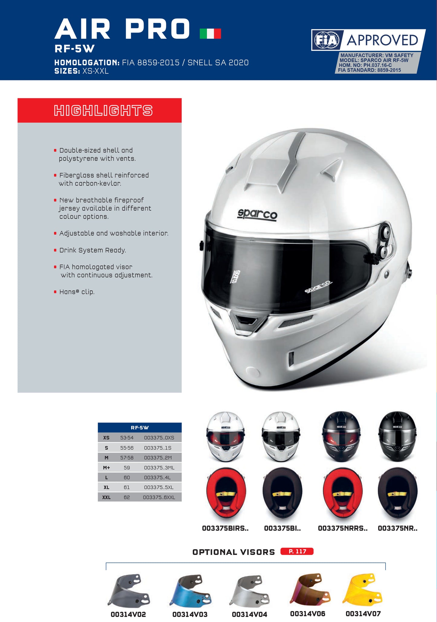 003375 Sparco AIR PRO RF-5W Full Face Helmet Race Rally Kart FIA SNELL Approved - raceforglory.store