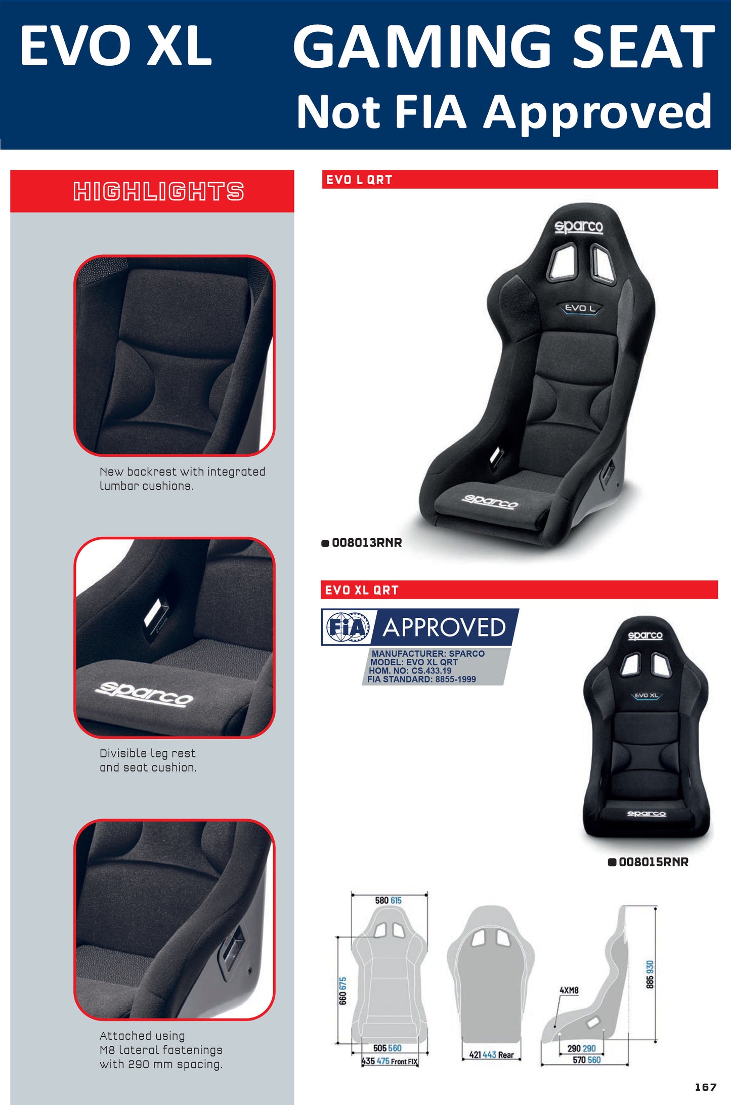 Sparco EVO XL Gaming Race Seat Extra Large Size for Sim Racing E-Sports