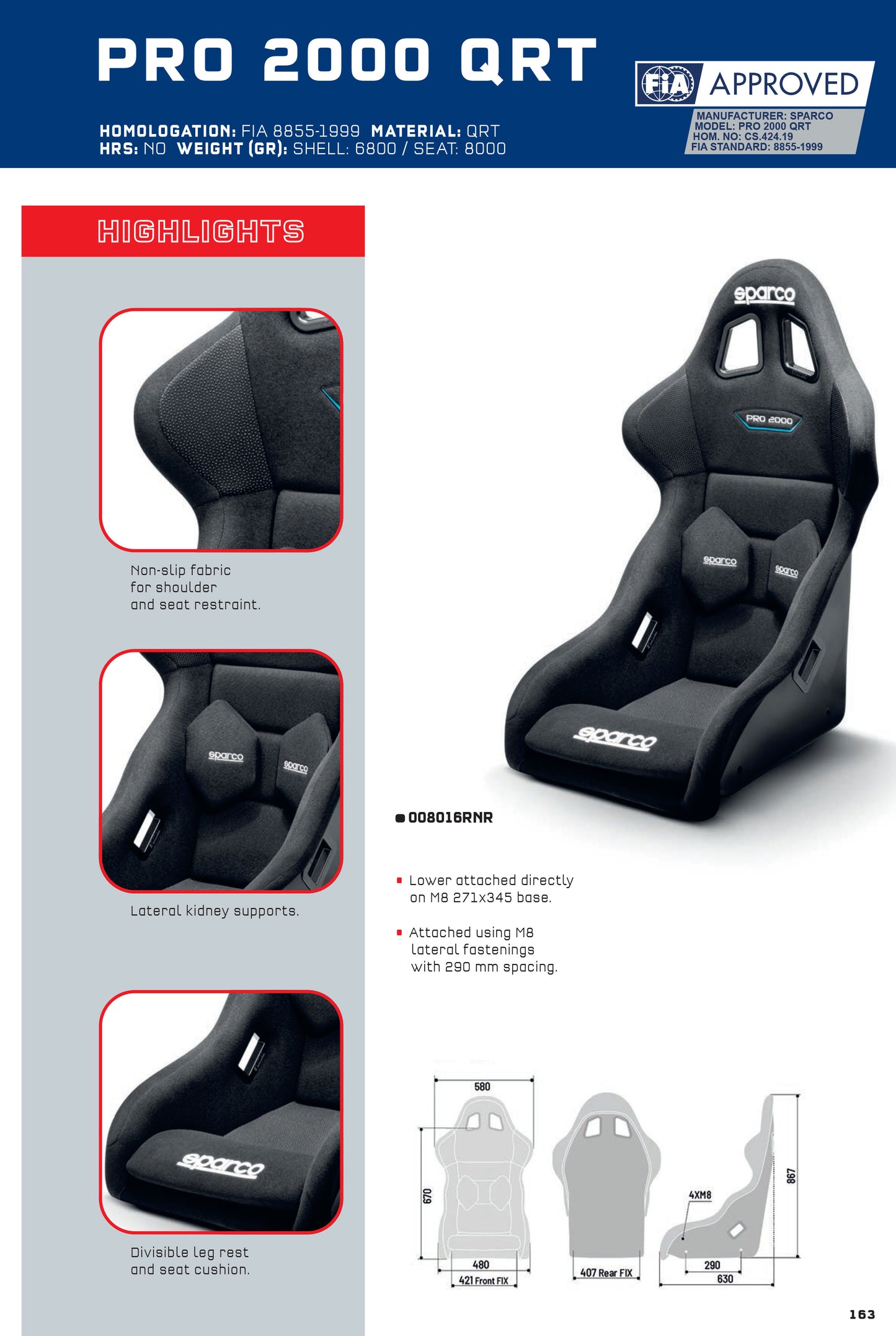 Sparco PRO2000 QRT Rally Seat Martini Racing Lancia Special Edition in GREY - raceforglory.store