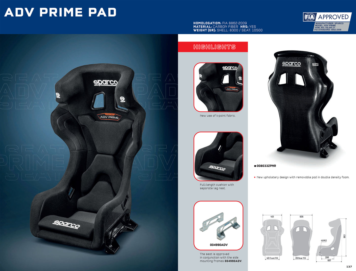 Sparco ADV PRIME Padded Rally Seat K-Point Fabric in Carbon Fibre FIA Approved - raceforglory.store
