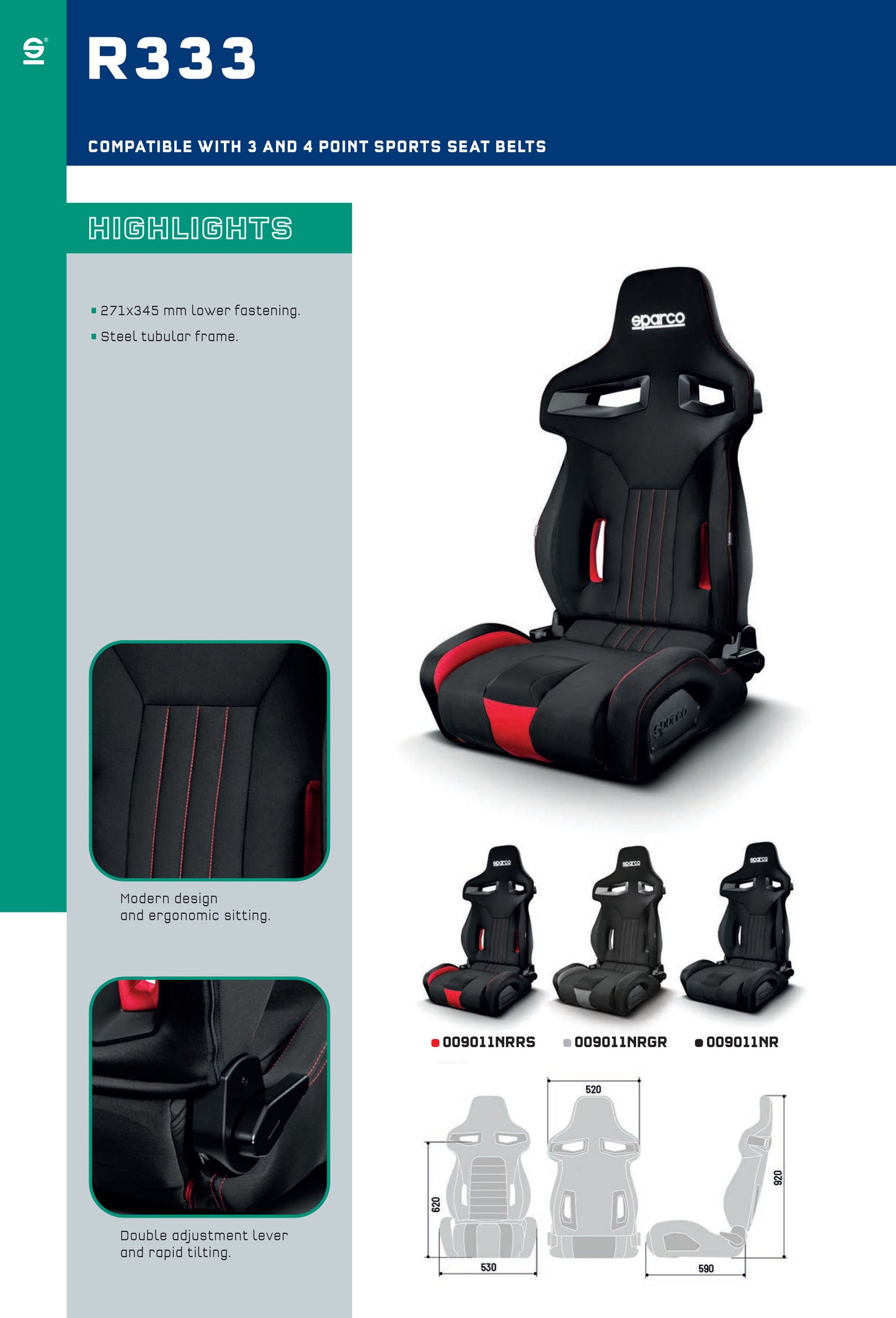 Sparco R333 Sports Seat Black/Red Performance Tuning for Fast Road Track Cars