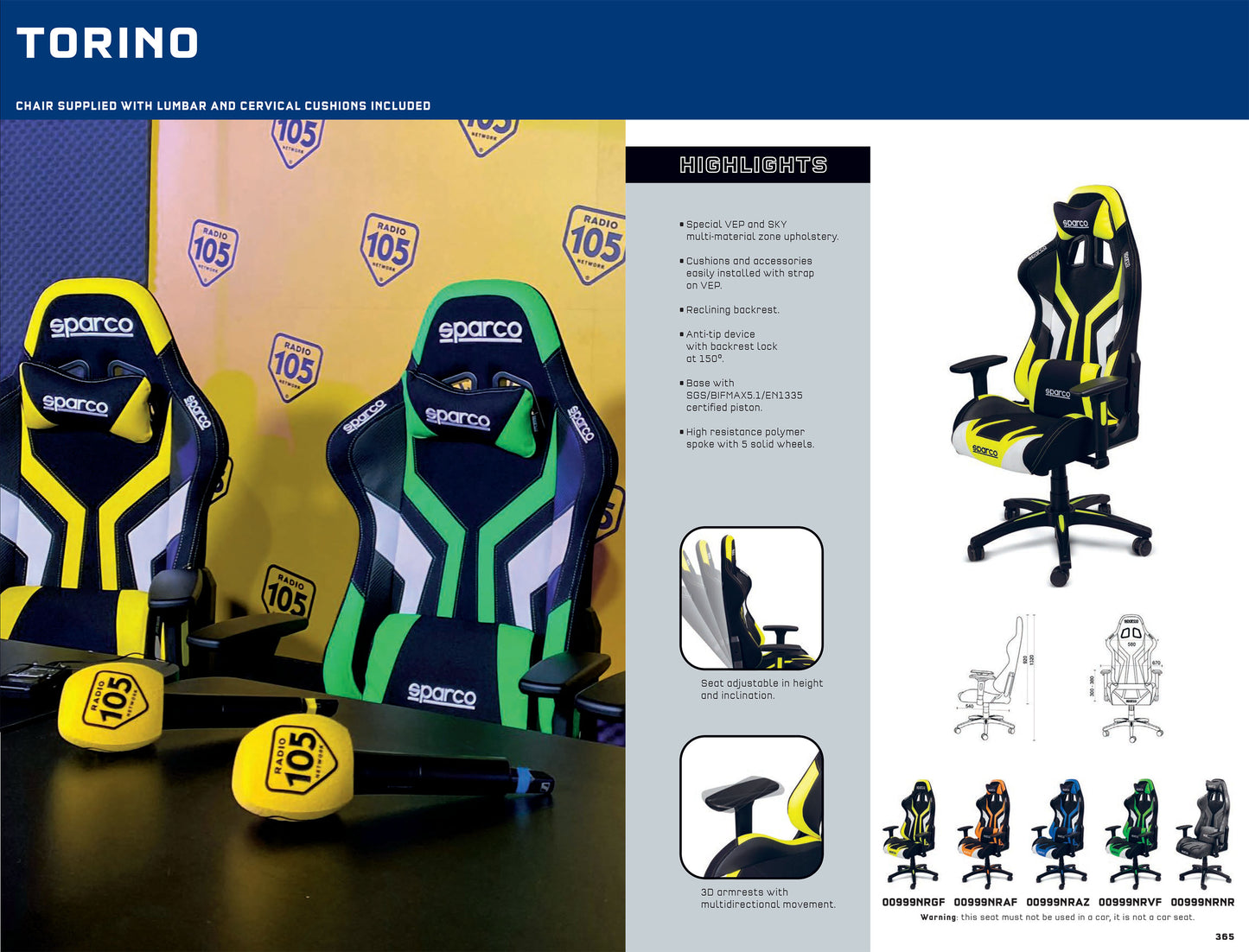 Sparco TORINO Racing Office Chair Gaming Seat in 5 Vibrant Colour Designs!