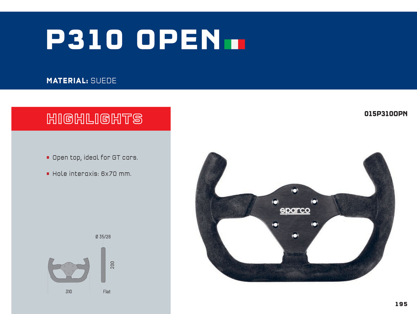 Sparco Steering Wheel P310 310mm Open Top Design for GT Race Cars Motorsport