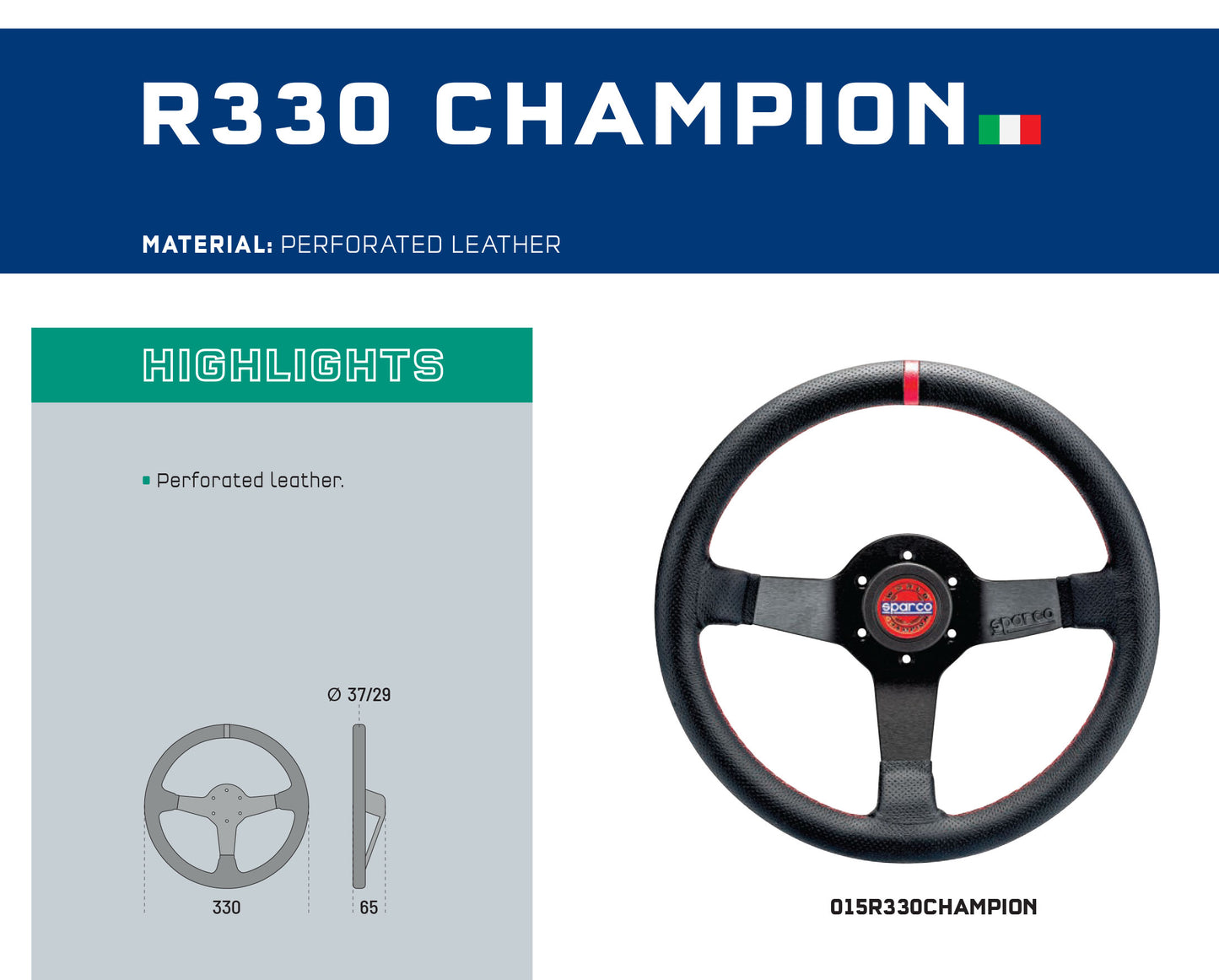Sparco R330 Champion Steering Wheel 330mm Perforated Leather Fast Road / Track