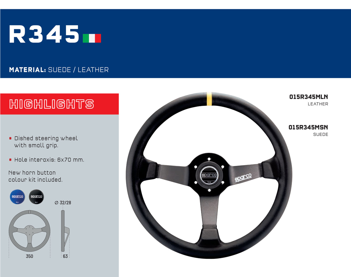 Sparco R345 Suede Steering Wheel 350mm & Hub fits VW GOLF MK5 inc GTI R32 04-08