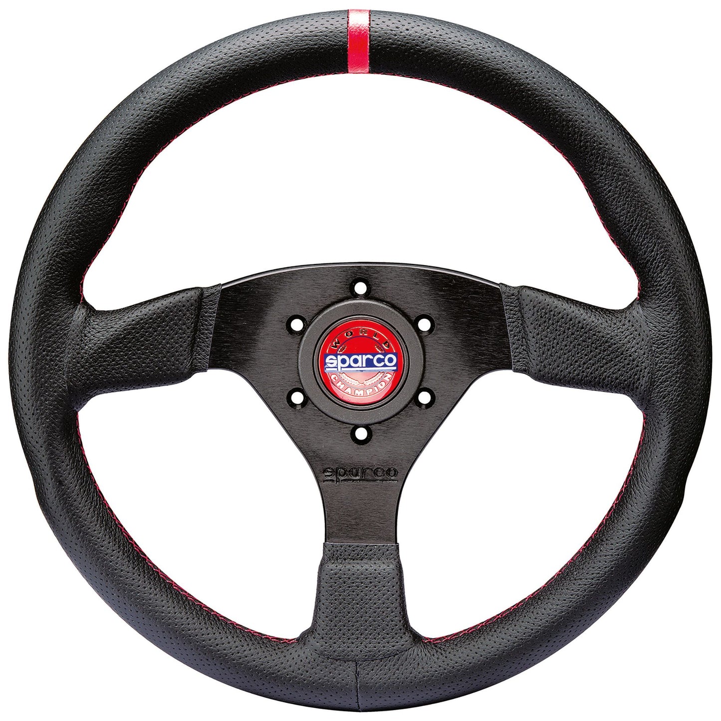 Sparco R383 Champion Steering Wheel 330mm Black with Red Stitching & Horn Button