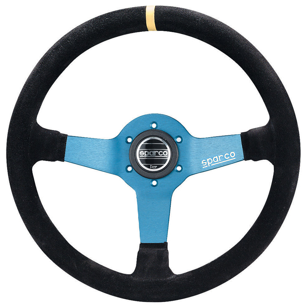 Sparco L550 Steering Wheel 350mm Dished Style Black Suede with Blue Spokes - raceforglory.store
