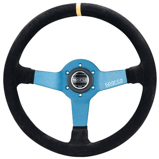 Sparco L550 Steering Wheel 350mm Dished Style Black Suede with Blue Spokes - raceforglory.store