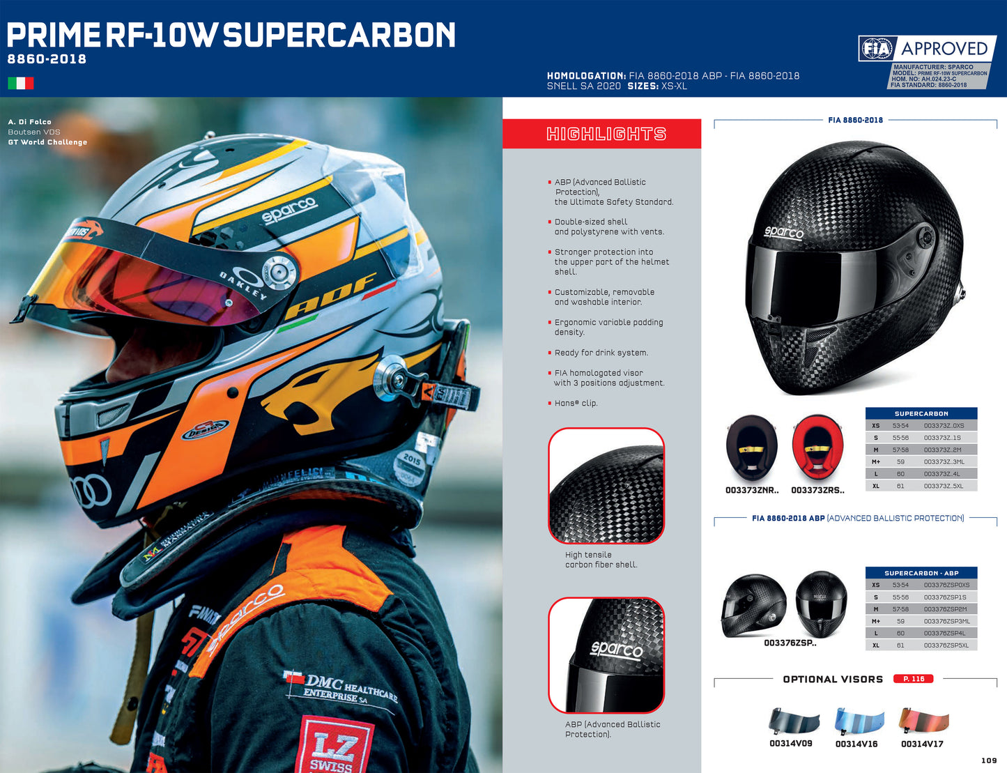 003373 Sparco Racing Helmet Carbon PRIME RF-10W SUPERCARBON FIA 8860-2018 SNELL - raceforglory.store