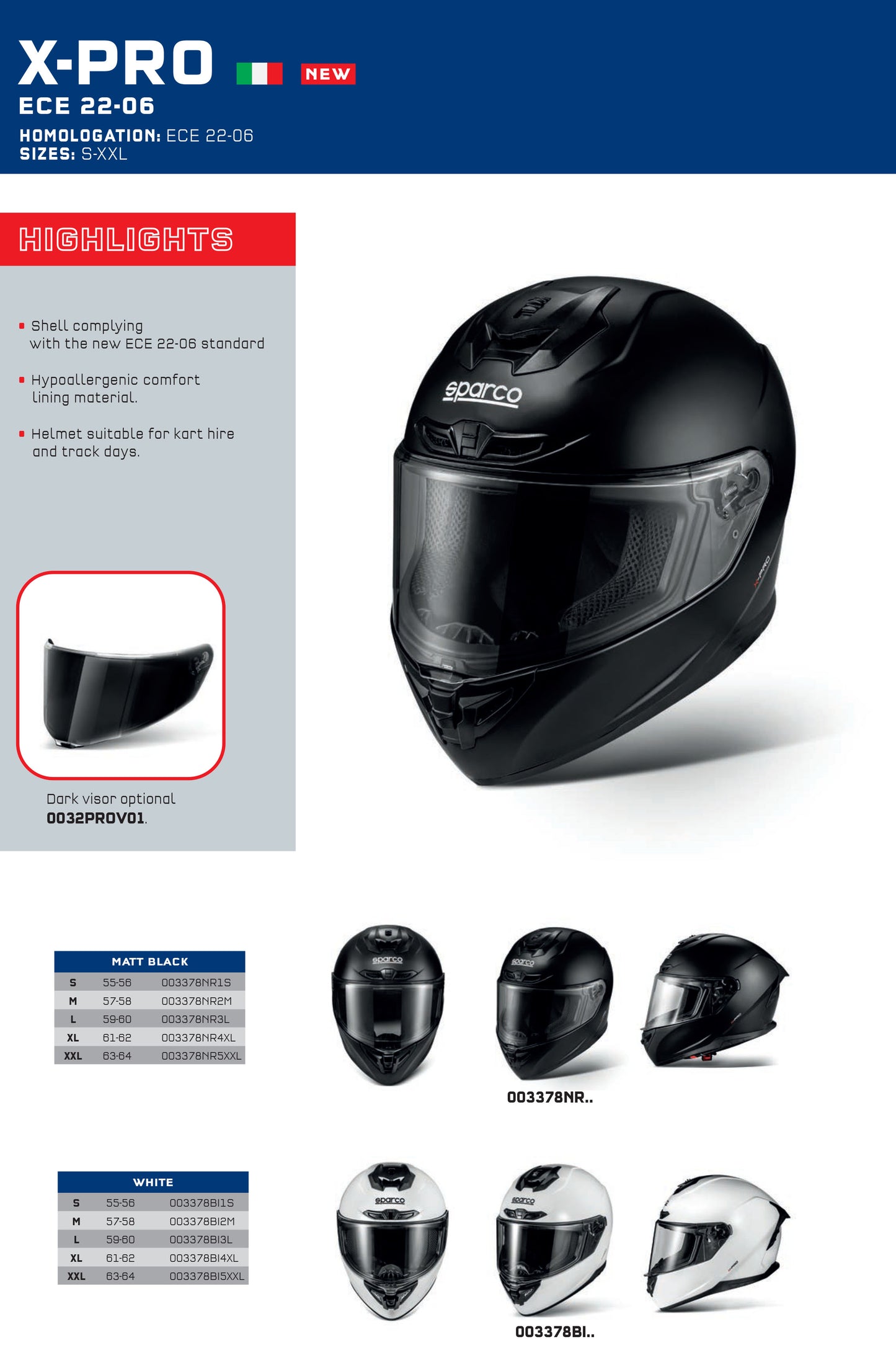 2024 Sparco X PRO Full Face Helmet for Karting and Track Days ECE 22-06 Approved - raceforglory.store