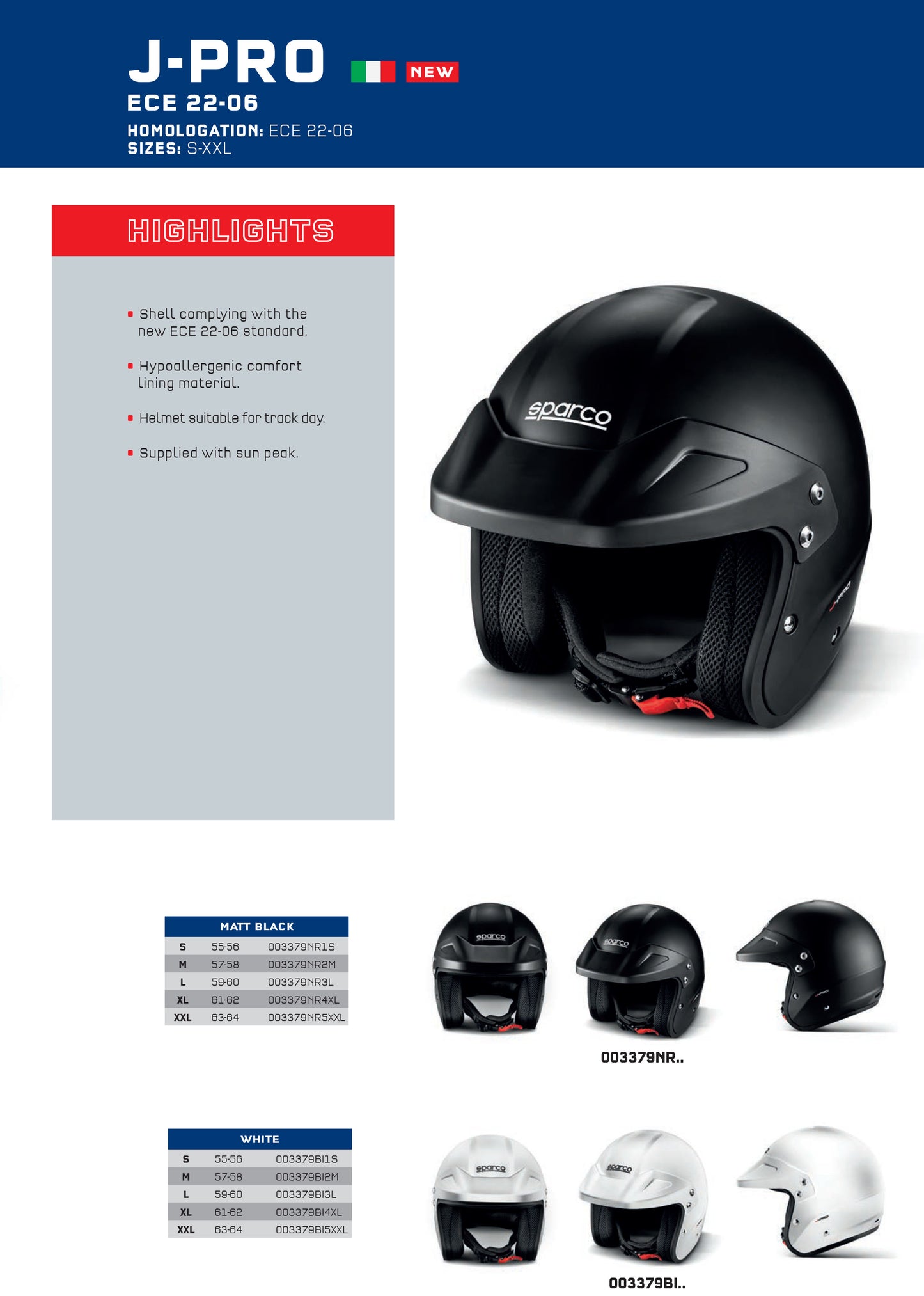 2024 Sparco J PRO Open Face Crash Helmet for Track Days ECE Approved 2 Colours - raceforglory.store