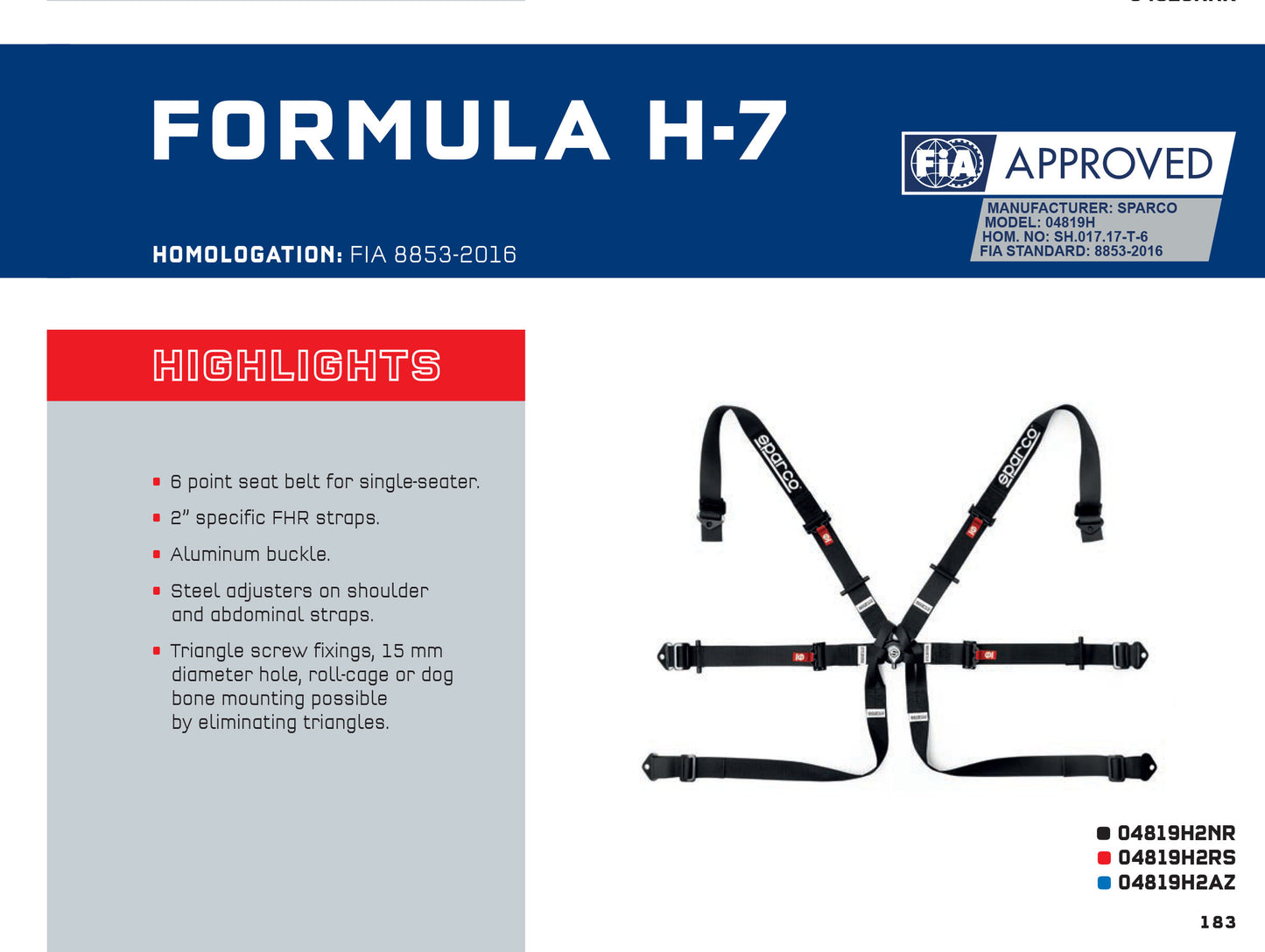 Sparco FORMULA H-7 Harness for Single Seater Racing Cars 2" FHR Straps FIA 8853 - raceforglory.store