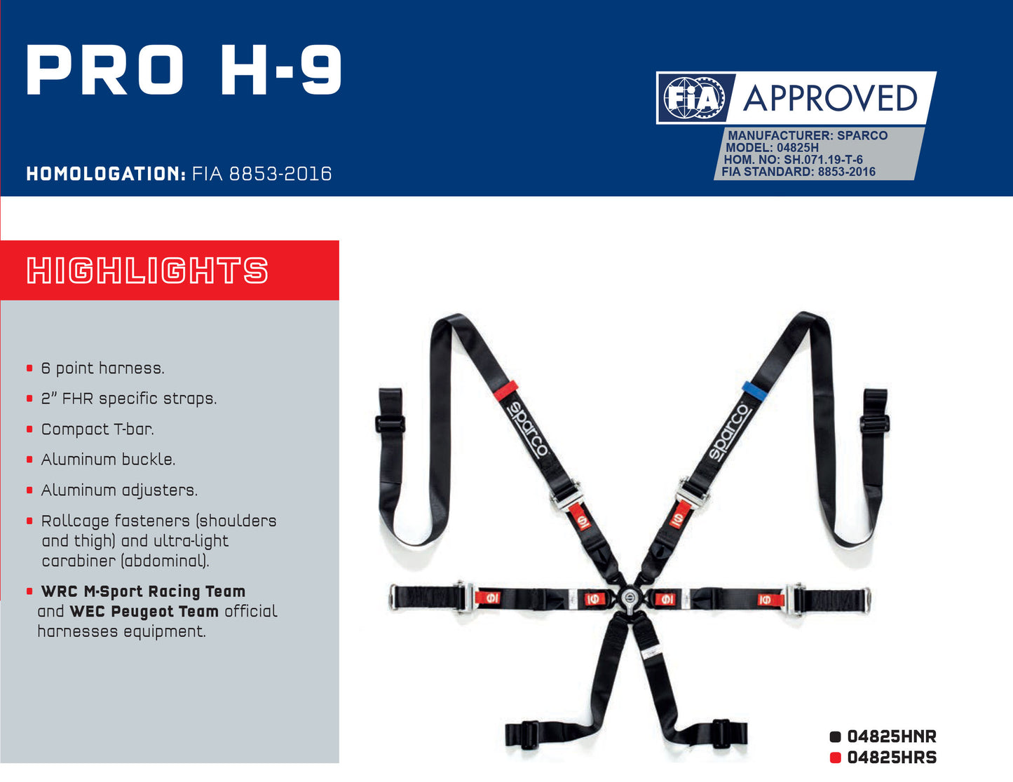 Sparco PRO H-9 EVO Seat Harness Race Rally 6-Point 2" Belts FIA FHR HANS M-SPORT - raceforglory.store