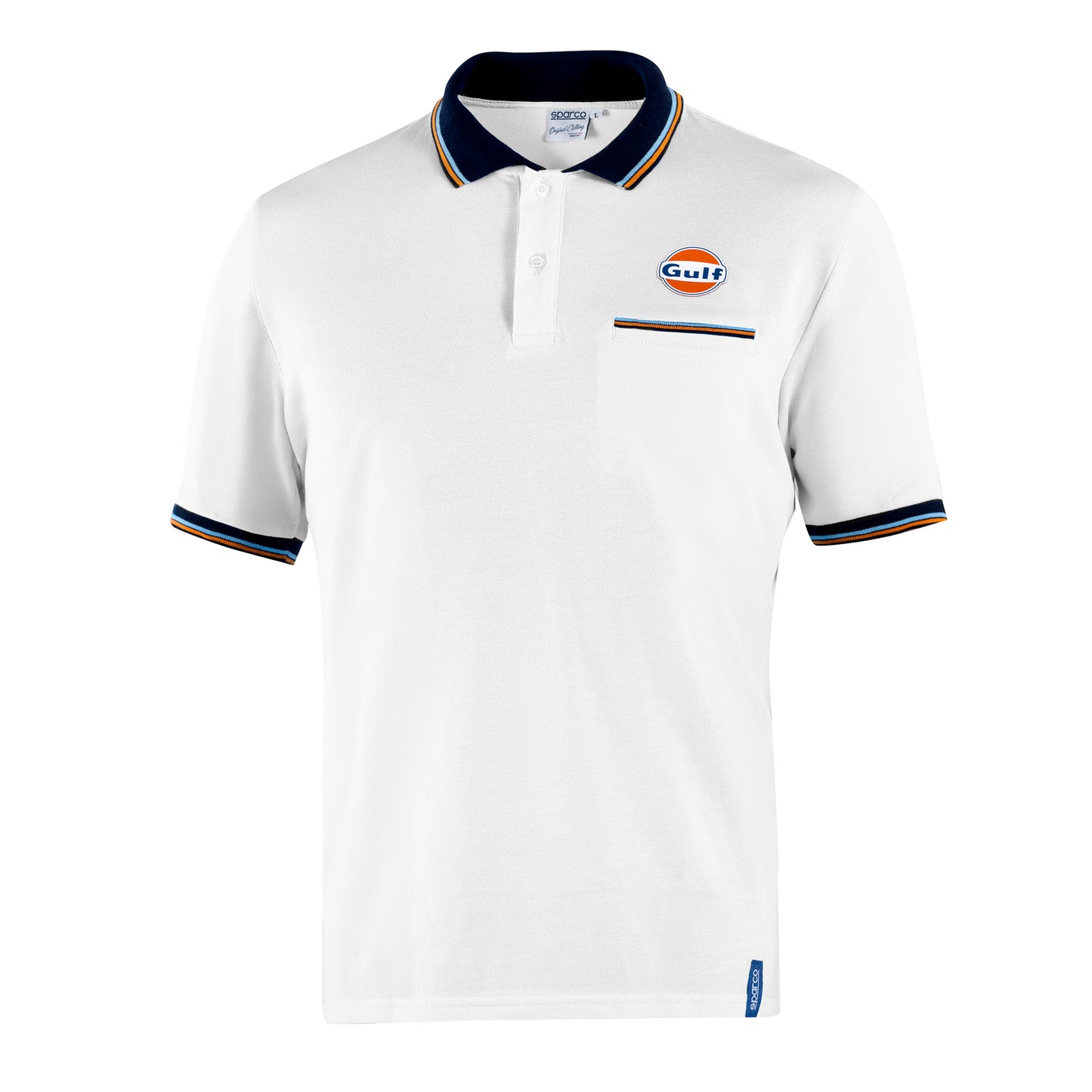 2025 Sparco Gulf Racing Polo Shirt Piquet Pocket 100% Cotton 200gr Made in Italy