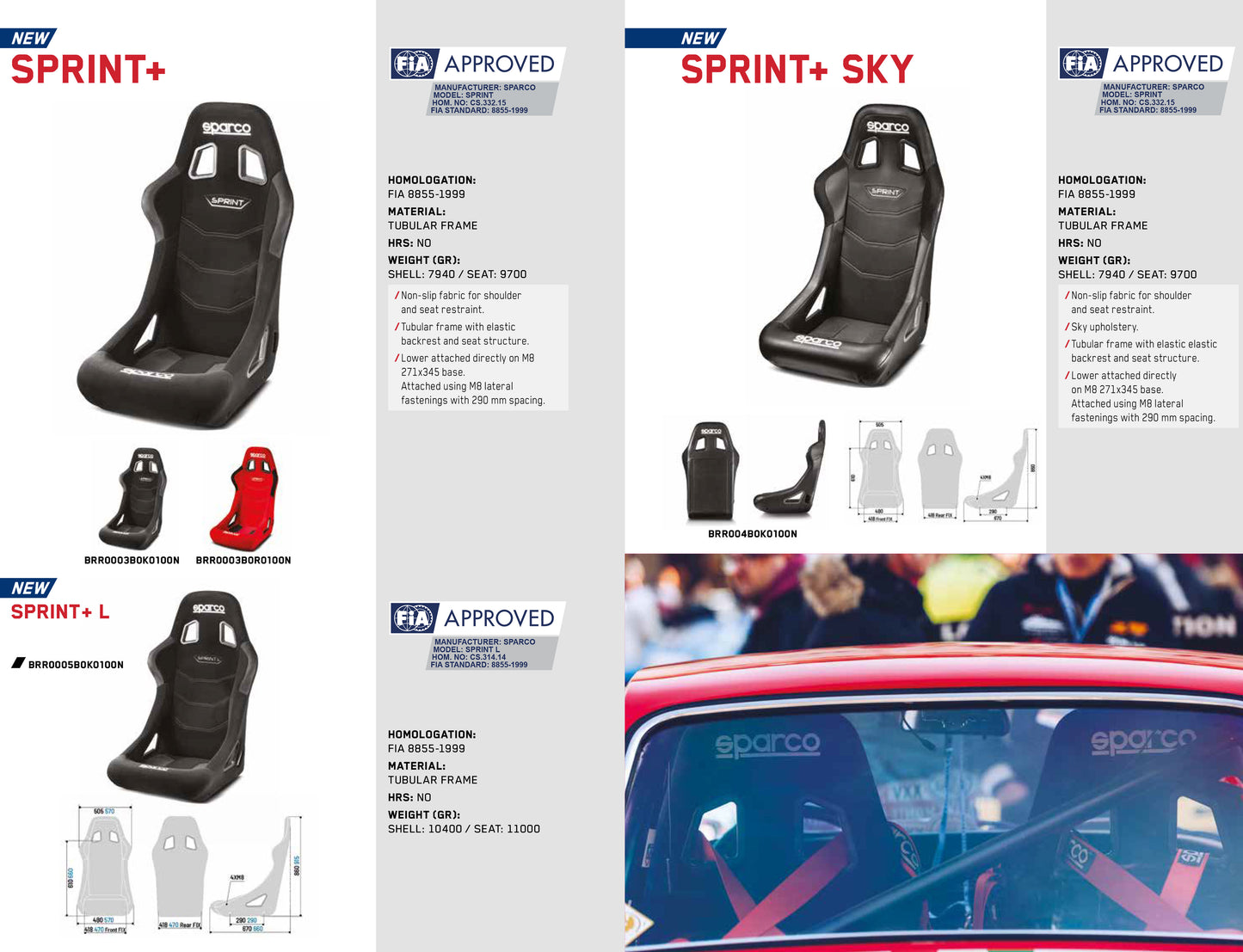 2025 Sparco SPRINT Racing Seat Black Sky Vinyl Fabric Entry Level FIA Approved