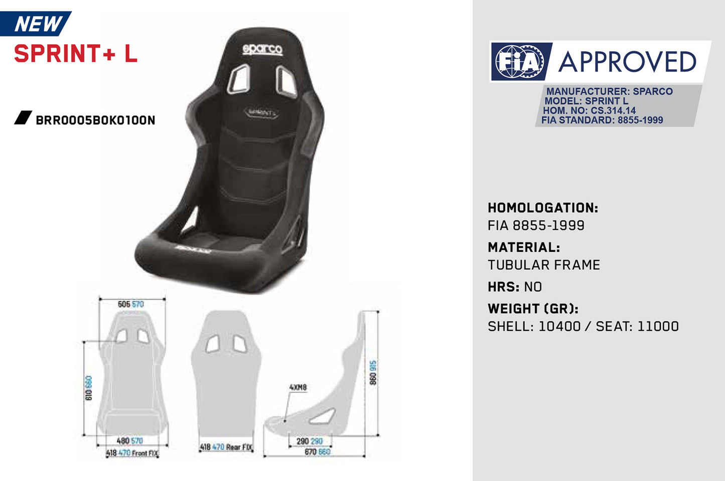 2025 Sparco SPRINT LARGE Racing Seat XL Size Bigger Drivers FIA Approved