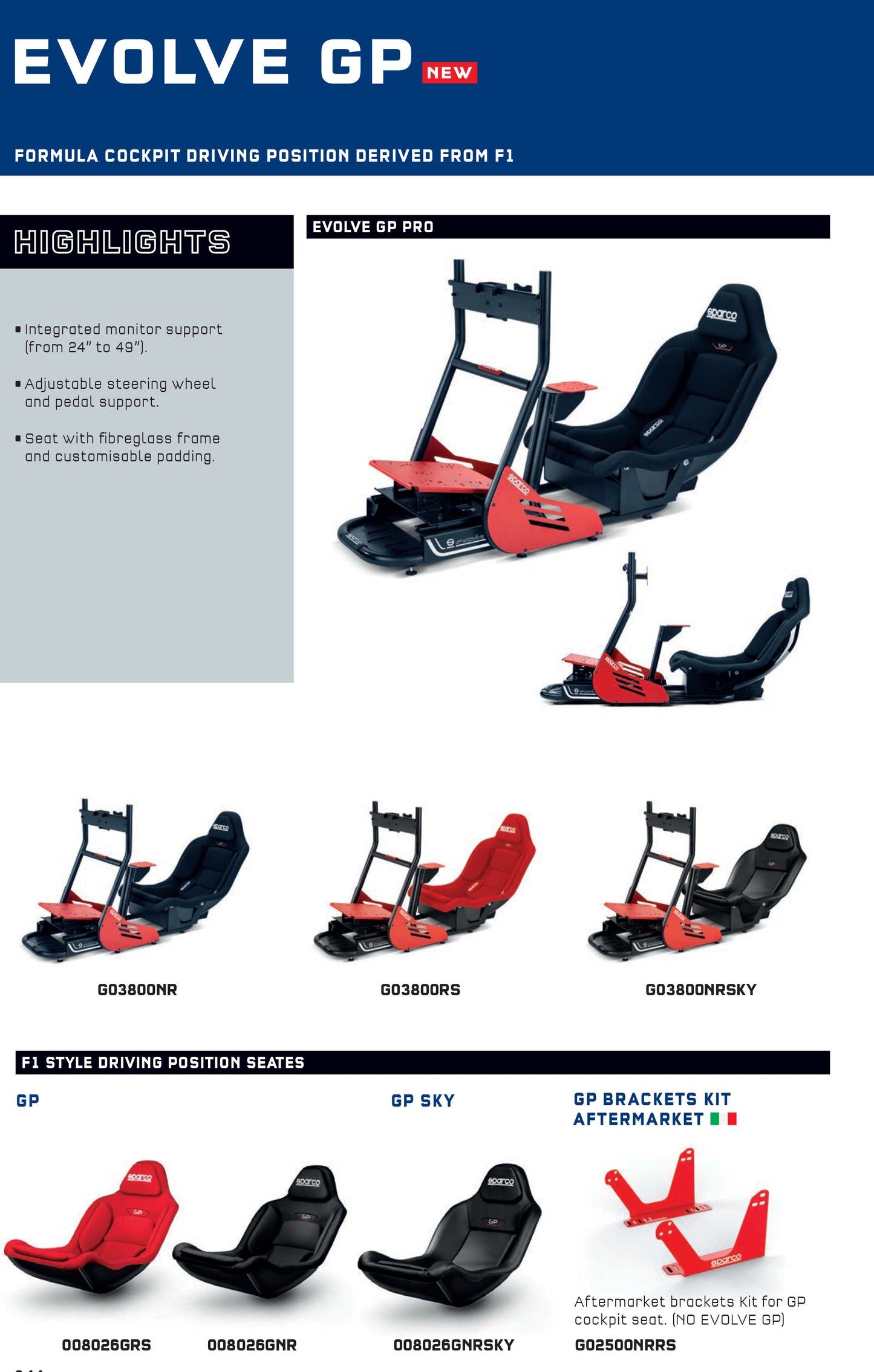 Sparco Gaming EVOLVE GP PRO Racing Sim Rig Frame Cockpit with F1 Style Race Seat - raceforglory.store