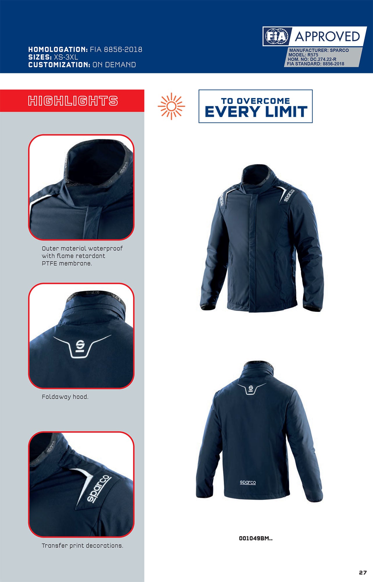 001049 Sparco Adventure Driver Jacket FIA Fireproof Race Rally Off-Road Dakar - raceforglory.store
