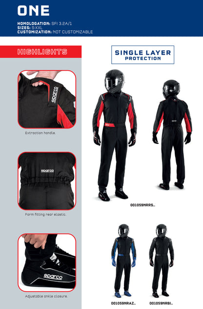 001059 Sparco One Race Suit Basic Overalls Karting Mechanic Pitcrew Sizes S-XXL - raceforglory.store