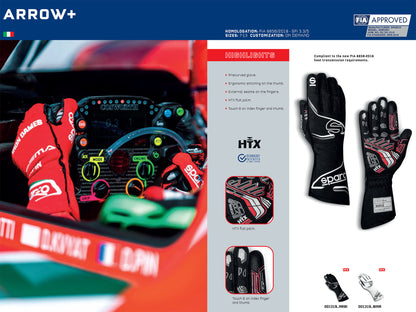 001319 Sparco ARROW+ Racing Driver Gloves High Spec HTX Pre-Curved FIA Fireproof - raceforglory.store