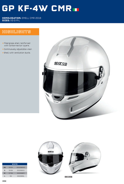003358 Sparco GP KF-4W Karting Helmet Full Face White SNELL CMR Kart Approved - raceforglory.store