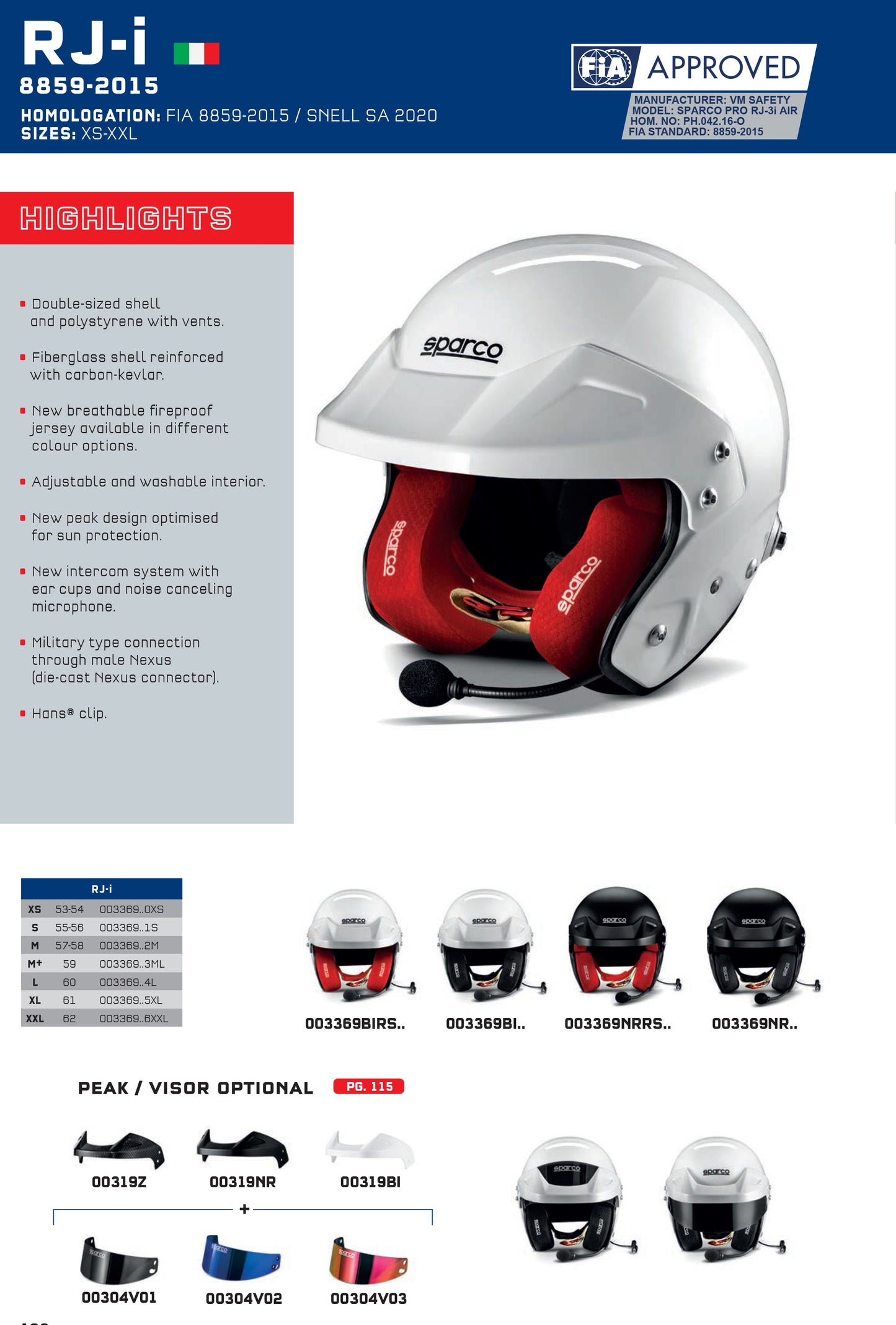 003369 Sparco RJ-I Open Face Rally Helmet with Intercom Boom FIA SNELL XS-XXL - raceforglory.store
