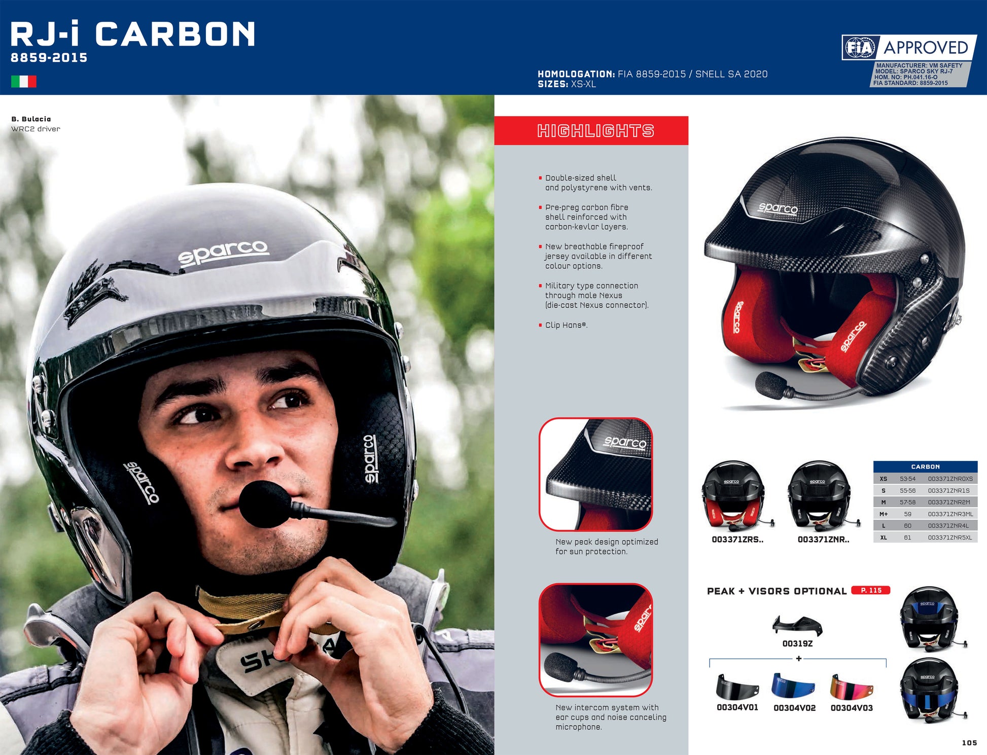 003371 Sparco RJ-I Carbon Crash Helmet Open Face Rally Spec HANS FIA SNELL XS-XL - raceforglory.store