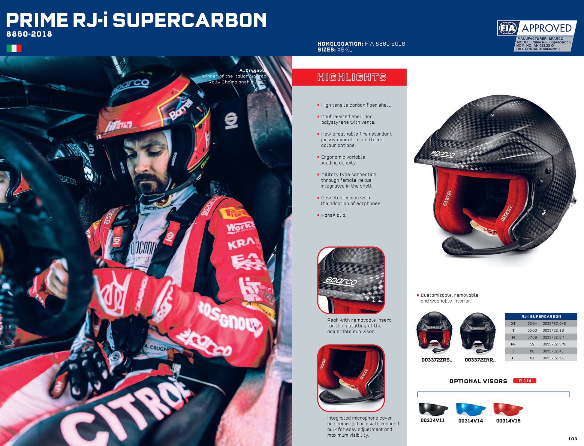 003372 Sparco Carbon Helmet PRIME RJ-i SUPERCARBON FIA 8860-2018 RACE RALLY - raceforglory.store