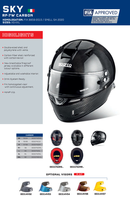 003374 Sparco Racing Helmet SKY RF-7W Carbon Fibre FIA 8859-2015 / SNELL SA 2020 - raceforglory.store