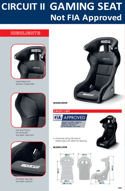 Sparco PRO CIRCUIT II Gaming Race Seat E-Sports for Simulator Sim Frame Chassis