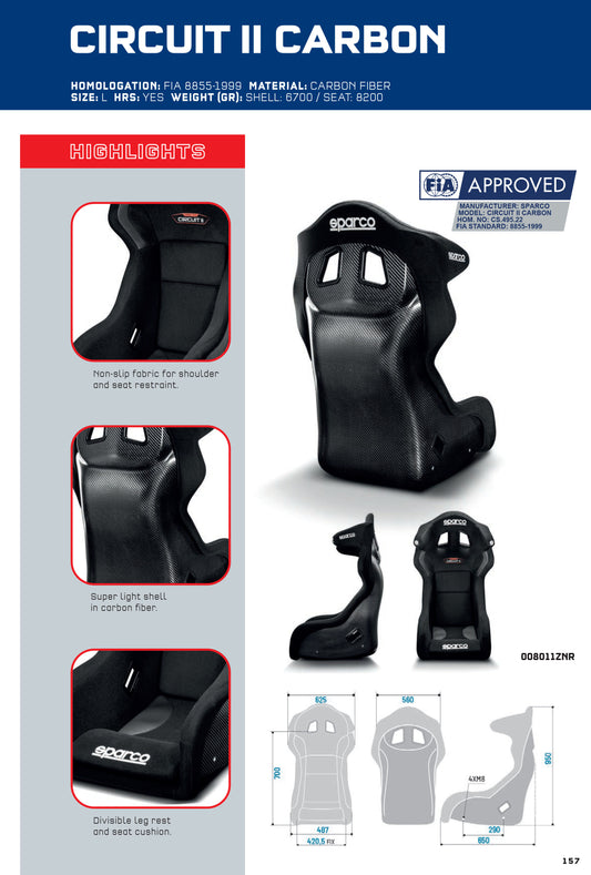 Sparco CIRCUIT II CARBON Race Seat with HRS FIA 8855-1999 Motorsport Race Rally