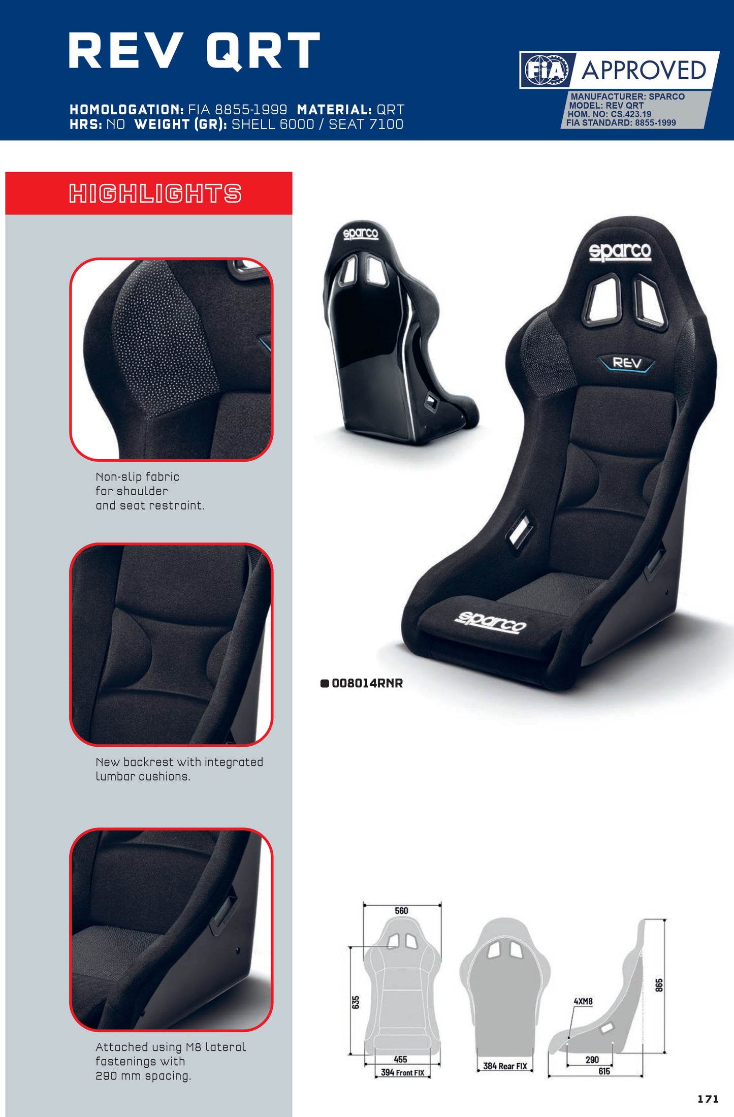 Sparco REV QRT Racing Seat Ultra-Compact Lightweight FIA Motorsport Race Rally