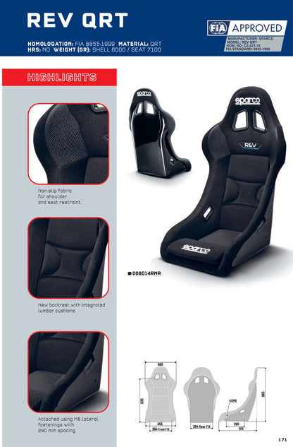 Sparco REV QRT Racing Seat Ultra-Compact Lightweight FIA Motorsport Race Rally