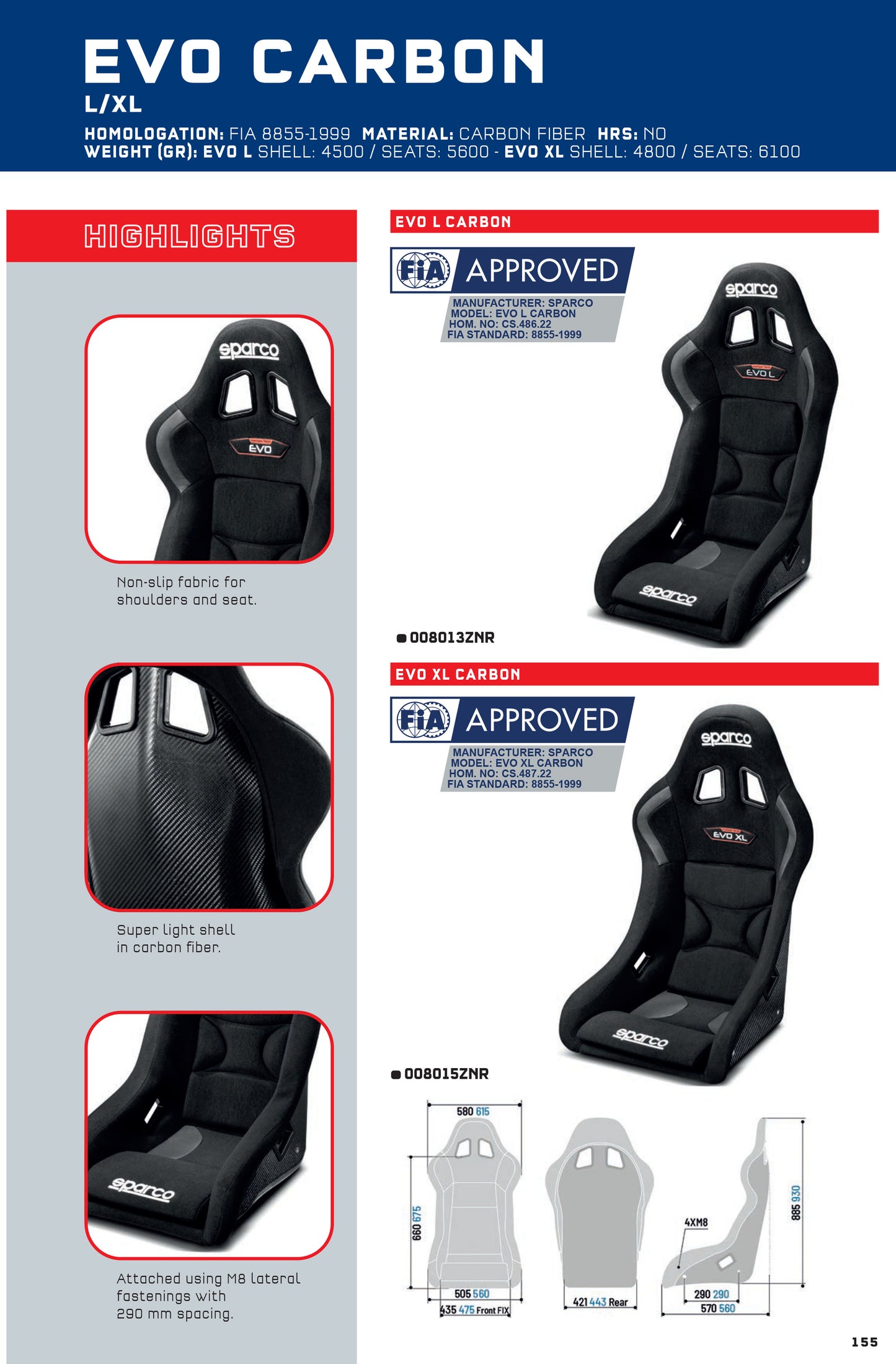Sparco EVO XL CARBON FIBRE Racing Seat FIA Motorsport Approved Size Extra Large