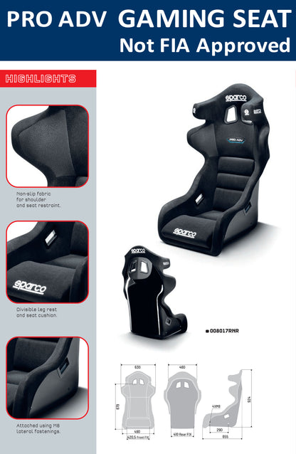 Sparco PRO ADV QRT Gaming Seat Sim Racing E-Sports for Simulator Frame Chassis