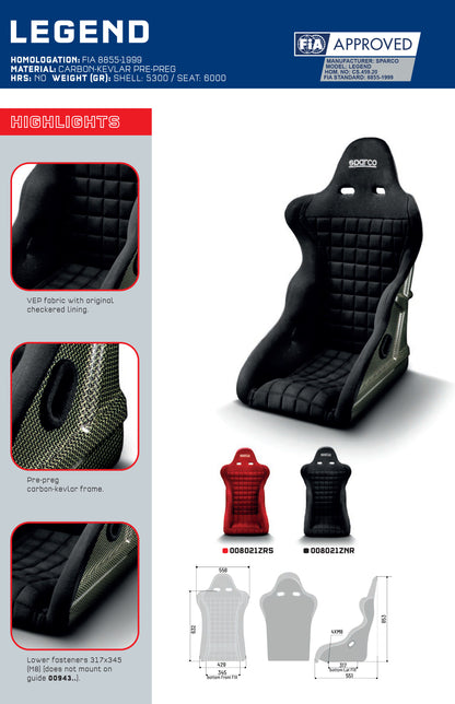 Sparco LEGEND Classic Racing Seat BLACK Carbon Pre-Preg FIA 8855-1999 - raceforglory.store