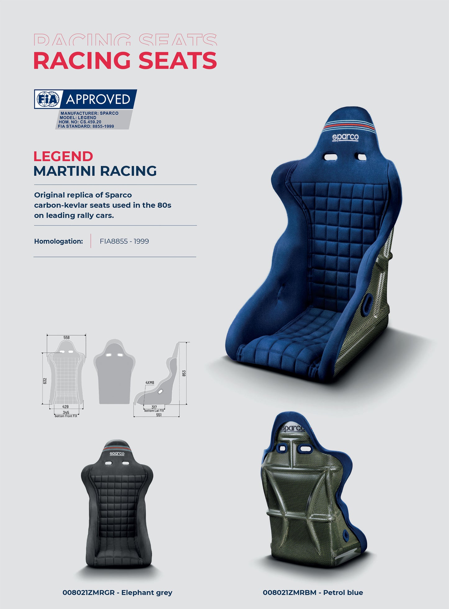 Sparco Rally Legend Seat Blue Martini Racing 80s Replica Edition Carbon FIA Spec