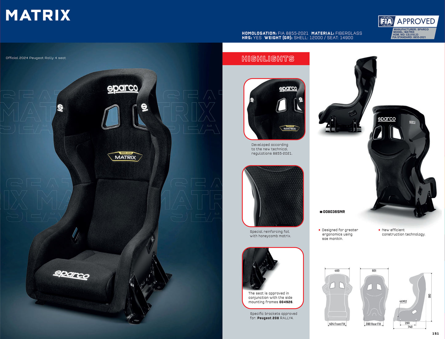 Sparco MATRIX Motorsport Seat High Spec FIA 8855-2021 Approved for Race & Rally - raceforglory.store