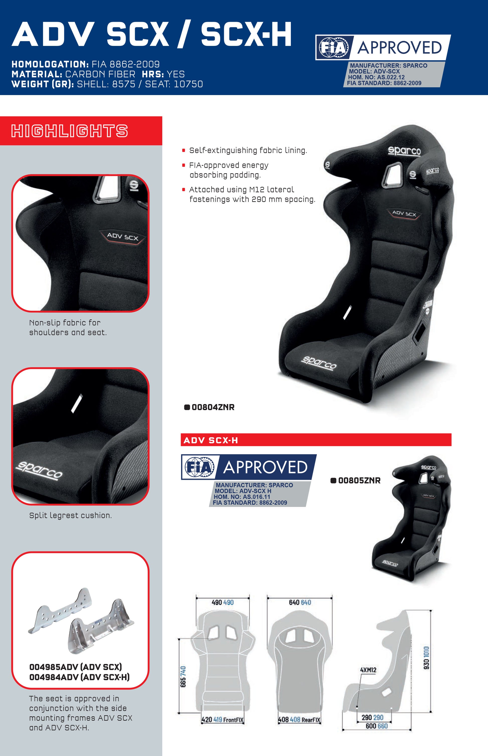 Sparco ADV SCX Professional Racing Seat High Spec Carbon Fibre FIA 8862-2009 - raceforglory.store