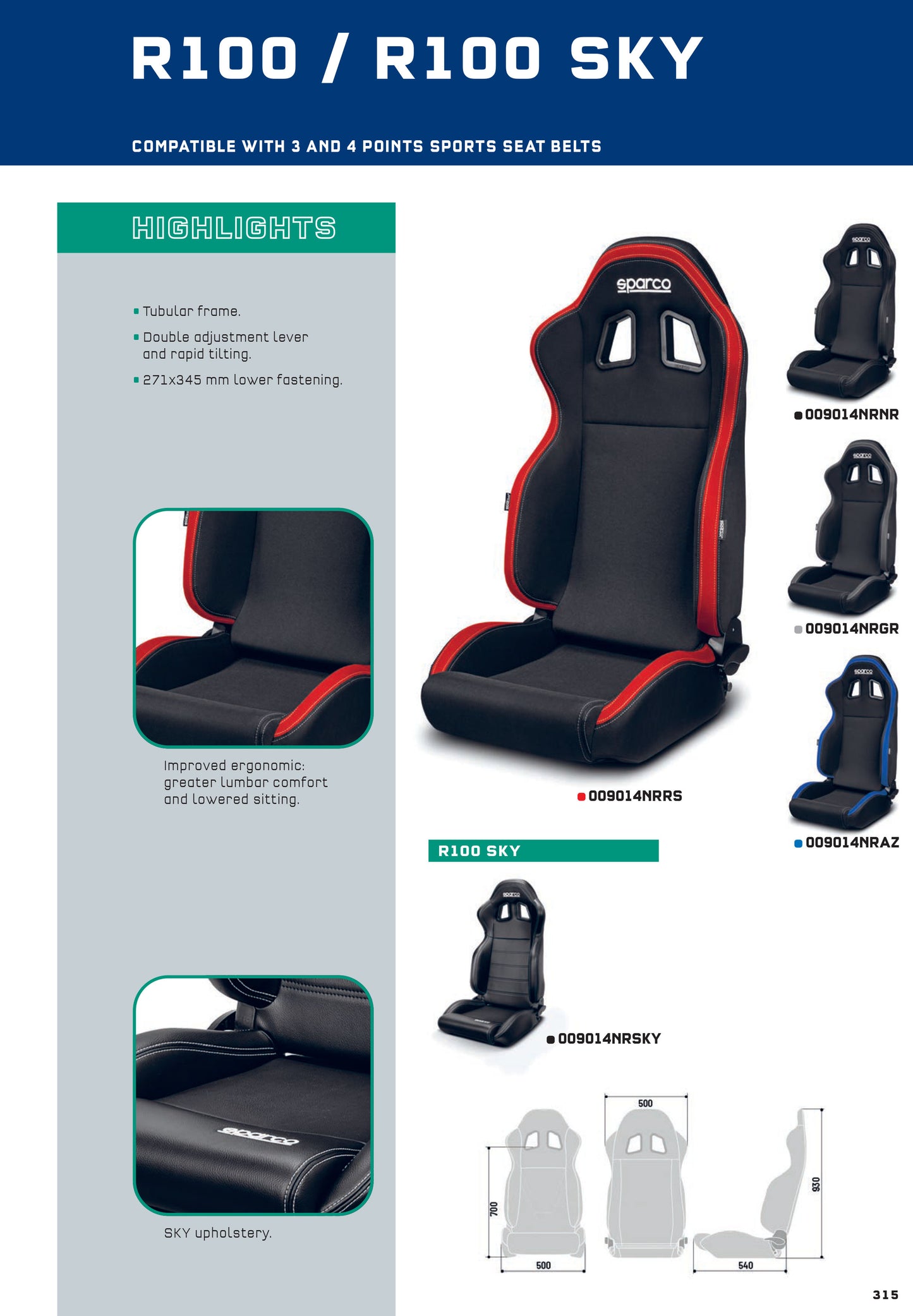 Sparco R100 Sports Seat BLACK/GREY Reclining for Performance Fast Road Car