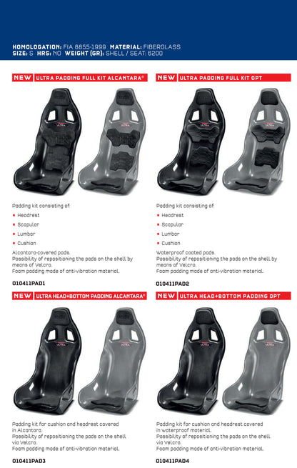 Sparco ULTRA Seat Padding Full Kit 4-Piece Alcantara Covered Pads Anti-Vibration