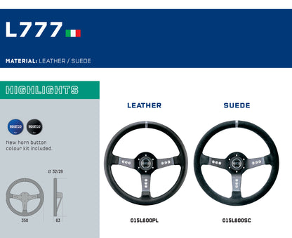 Sparco Steering Wheel L777 Suede 350mm Diameter 63mm Mid-Depth Made in Italy