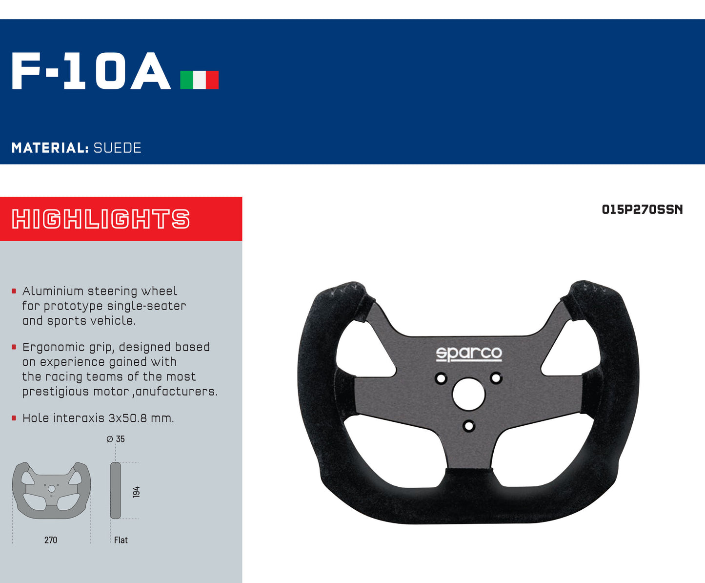 Volante de carreras Sparco F-10A 270mm de aluminio para monoplazas