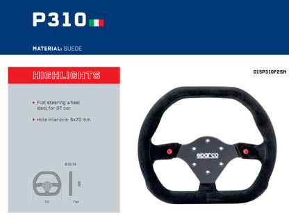 Sparco Steering Wheel P310 Black Suede 310mm Push Buttons for GT Racing Cars