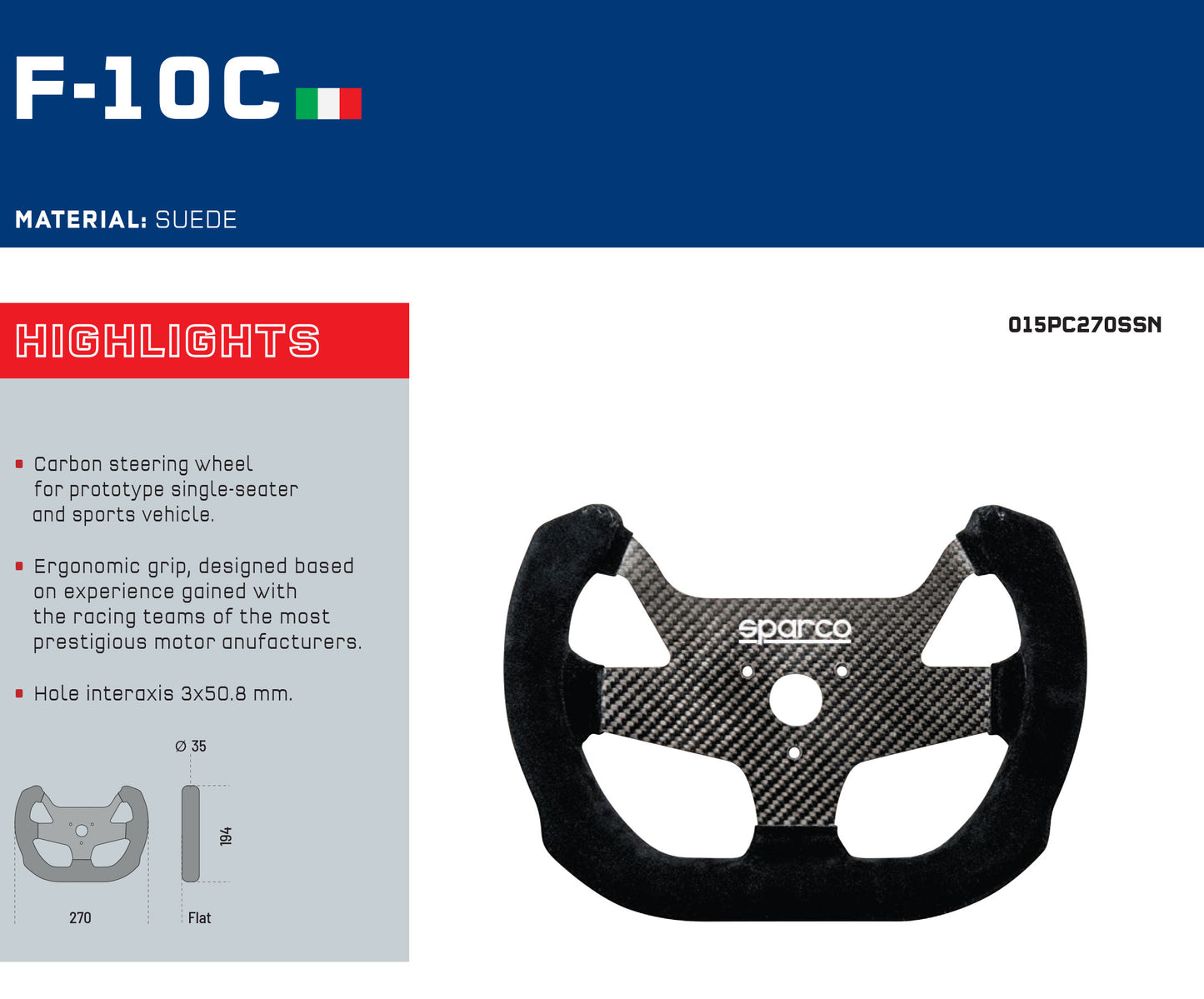 Sparco F-10C Racing 3-Loch-PCD-Lenkrad Kohlefaser 270mm Formelrennen