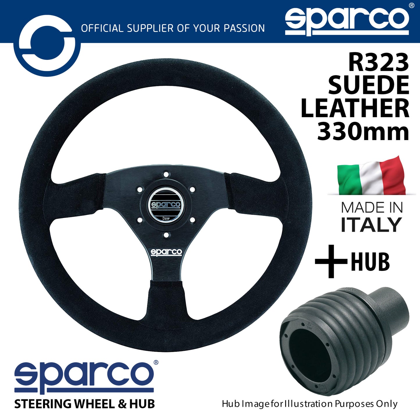 Sparco R323 Wildlederlenkrad 330mm & Nabe passend für AUDI A4 S4 (B5) 1996 bis 2001